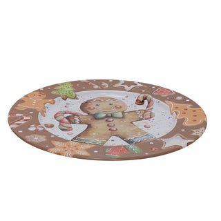 Gingerbread Christmas Tin Platter | Round Christmas Serving Tray Platter - 33cm
