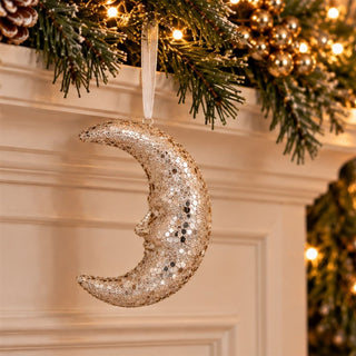 Gisela Graham Gold Moon Christmas Decoration, 13cm Hanging Ornament