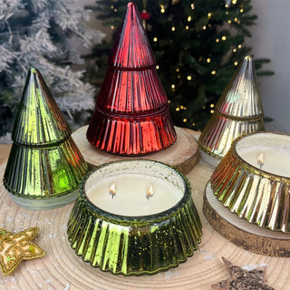 Glass Christmas Tree 2 - wick Scented Candle | Christmas Candle Holder - 17cm