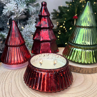 Glass Christmas Tree 2 - wick Scented Candle | Christmas Candle Holder - 17cm