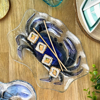 Glass Crab Serving Plate | Nautical Seafood Platter for Summer Dining - 26cm