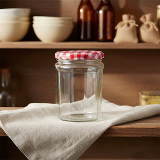 Glass Jam Jar 450ml Vintage Style with Red Gingham Metal Lid Airtight Storage
