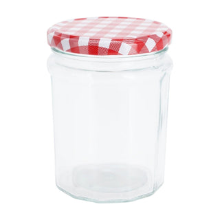 Glass Jam Jar 450ml Vintage Style with Red Gingham Metal Lid Airtight Storage