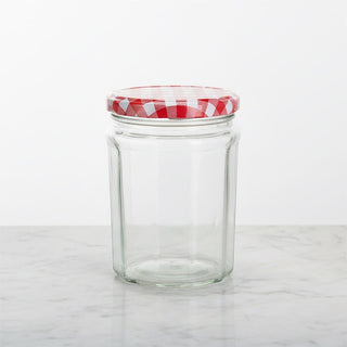 Glass Jam Jar 450ml Vintage Style with Red Gingham Metal Lid Airtight Storage