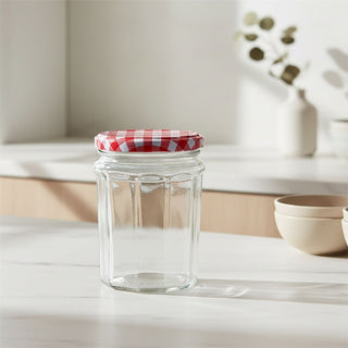 Glass Jam Jar 450ml Vintage Style with Red Gingham Metal Lid Airtight Storage