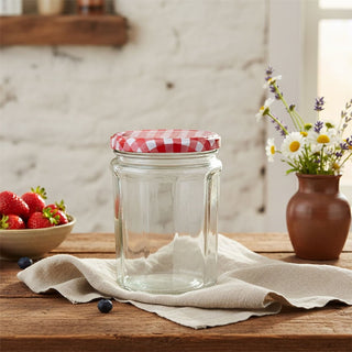 Glass Jam Jar 450ml Vintage Style with Red Gingham Metal Lid Airtight Storage