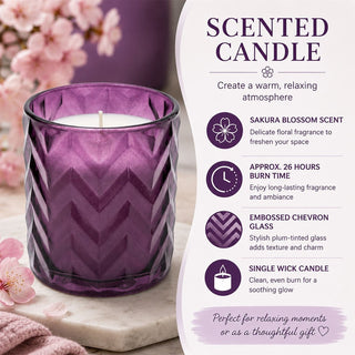 Glass Jar Scented Candle, 10cm Sakura Blossom Purple Holder Single Wick