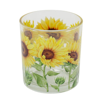 Glass Sunflower Candle Holder, 8cm Summer Floral Tealight Votive Candle Holder