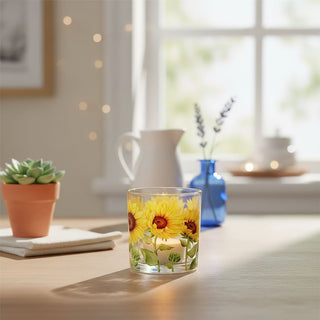Glass Sunflower Candle Holder, 8cm Summer Floral Tealight Votive Candle Holder