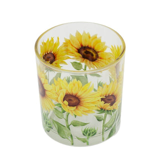 Glass Sunflower Candle Holder, 8cm Summer Floral Tealight Votive Candle Holder