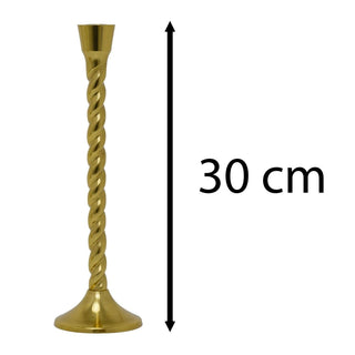 Gold Barley Twist Candlestick | Tall Aluminium Dinner Candle Holder - 30cm