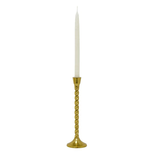 Gold Barley Twist Candlestick | Tall Aluminium Dinner Candle Holder - 30cm