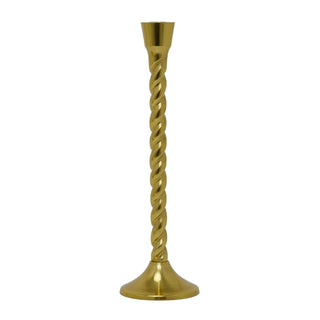 Gold Barley Twist Candlestick | Tall Aluminium Dinner Candle Holder - 30cm