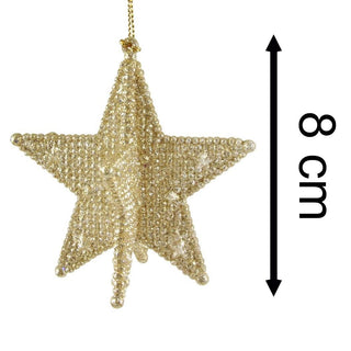 Gold Beaded Star Bauble | Gold Glitter 3D Star Christmas Tree Ornament - 9cm