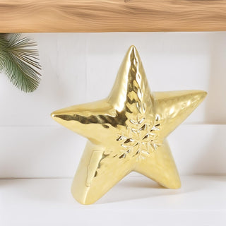 Gold Ceramic Christmas Star | Golden Star Ornament Festive Decoration - 11cm