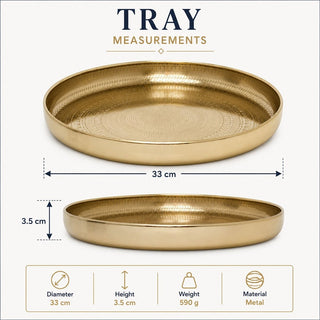 Gold Decorative Tray, 33 cm Round Coffee Table Tray with Mandala Design