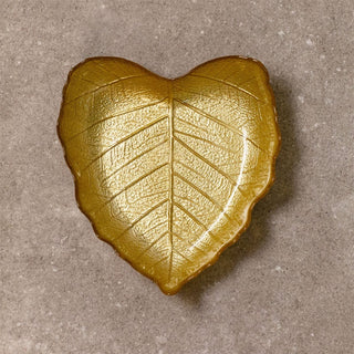 Gold Glass Leaf Trinket Bowl | Botanical Vanity Plate Trinket Dish - 16x14cm