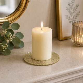 Gold Glitter Candle Coaster, 10cm Glass Candle Plate for Pillar Candles