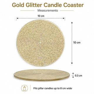 Gold Glitter Candle Coaster, 10cm Glass Candle Plate for Pillar Candles