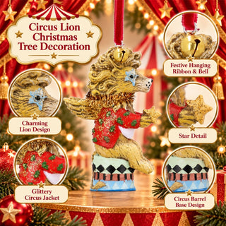 Gold Glitter Circus Lion Christmas Tree Decoration, Gisela Graham 8.5cm