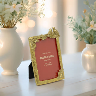 Gold Lovebirds Photo Frame | 4x6 Single Romantic Picture Frame with Floral Detail