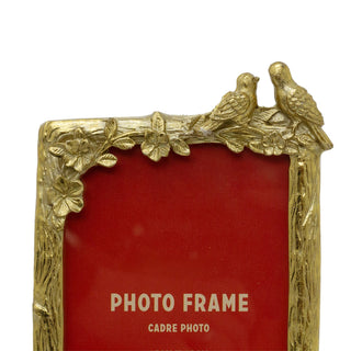 Gold Lovebirds Photo Frame | 4x6 Single Romantic Picture Frame with Floral Detail
