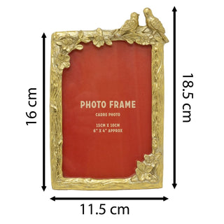 Gold Lovebirds Photo Frame | 4x6 Single Romantic Picture Frame with Floral Detail