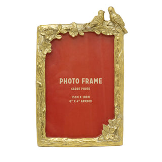 Gold Lovebirds Photo Frame | 4x6 Single Romantic Picture Frame with Floral Detail