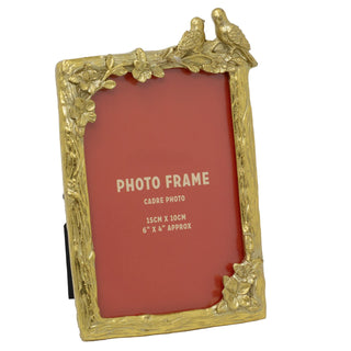 Gold Lovebirds Photo Frame | 4x6 Single Romantic Picture Frame with Floral Detail