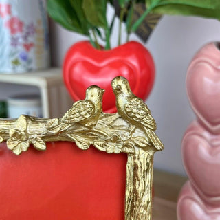 Gold Lovebirds Photo Frame | 4x6 Single Romantic Picture Frame with Floral Detail