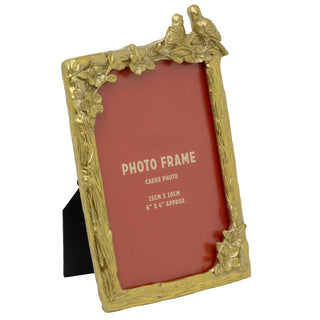 Gold Lovebirds Photo Frame | 4x6 Single Romantic Picture Frame with Floral Detail