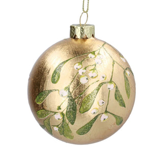 Gold Mistletoe Glass Christmas Bauble, Gisela Graham Tree Decoration 8cm