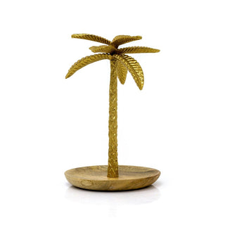 Gold Palm Tree Trinket Dish | Gold Metal & Wood Trinket Tray Vanity Tray Dish