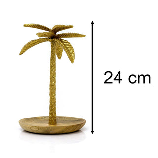Gold Palm Tree Trinket Dish | Gold Metal & Wood Trinket Tray Vanity Tray Dish