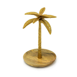Gold Palm Tree Trinket Dish | Gold Metal & Wood Trinket Tray Vanity Tray Dish