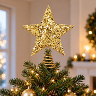 Gold Star Confetti Christmas Tree Topper, Gisela Graham Glitter Decoration 29cm