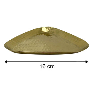 Gold Triangular Trinket Tray, 16cm Metal Jewellery Trinket Dish, Candle Plate
