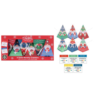 Gonk Pyramid Christmas Crackers | Set of 6 Novelty Family Crackers & Trivia Game