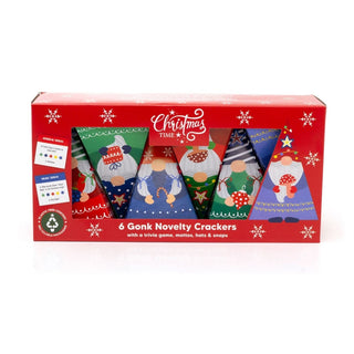 Gonk Pyramid Christmas Crackers | Set of 6 Novelty Family Crackers & Trivia Game