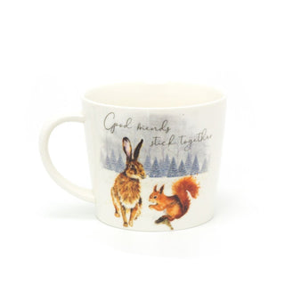 Good Friends Ceramic Coffee Mug | Woodland Rabbit Squirrel Tea Cup | Large Hot Drinks Mugs Cups