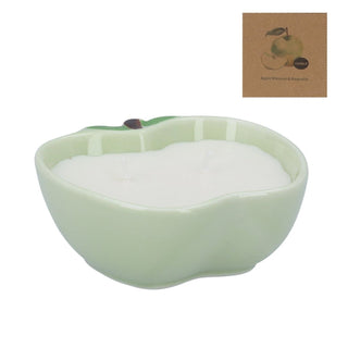 Green Apple Shaped Scented Candle, 10cm 2 Wick Ceramic Fruit Candle with Holder