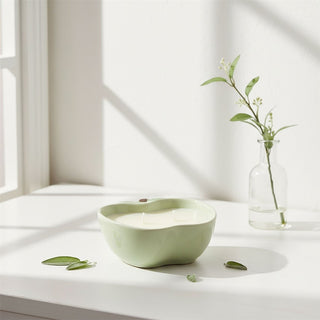 Green Apple Shaped Scented Candle, 10cm 2 Wick Ceramic Fruit Candle with Holder