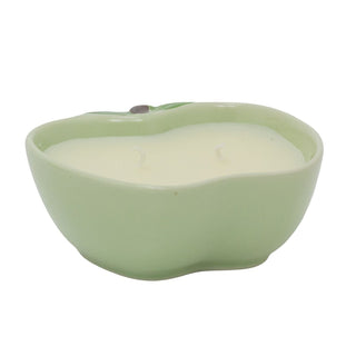 Green Apple Shaped Scented Candle, 10cm 2 Wick Ceramic Fruit Candle with Holder