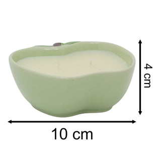 Green Apple Shaped Scented Candle, 10cm 2 Wick Ceramic Fruit Candle with Holder