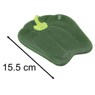 Green Bell Pepper Shaped Snack Plate, 16cm Ceramic Vegetable Side Dish for Tapas