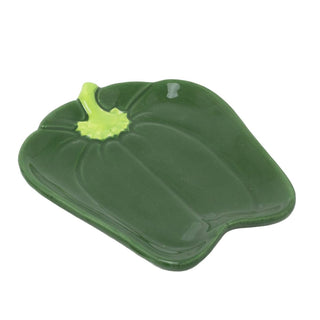 Green Bell Pepper Shaped Snack Plate, 16cm Ceramic Vegetable Side Dish for Tapas