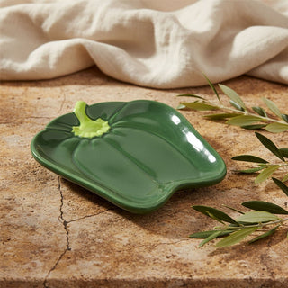 Green Bell Pepper Shaped Snack Plate, 16cm Ceramic Vegetable Side Dish for Tapas