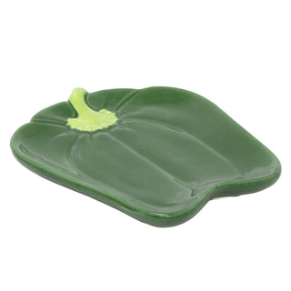 Green Bell Pepper Shaped Snack Plate, 16cm Ceramic Vegetable Side Dish for Tapas