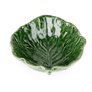 Green Cabbage Leaf Bowl, 17cm Ceramic Serving Bowl with Glossy Leaf Detail