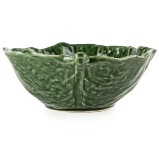 Green Cabbage Leaf Bowl, 17cm Ceramic Serving Bowl with Glossy Leaf Detail